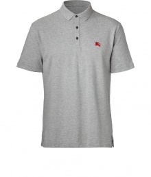 Casual yet sleek, Burberry Brits cotton polo is cool way to dress up your laid-back looks - Classic collar, short sleeves, partial button-placket, dark red embroidered logo at chest, slit sides - Modern straight cut - Wear with your favorite jeans, a hoodie and sneakers