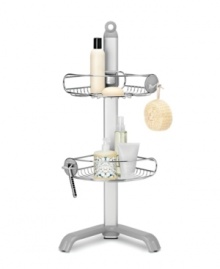 Don't cut corners. This standing shower caddy from simplehuman is cleverly designed to fit just about any space. Stainless steel baskets slide up and down to accommodate large bottles while an integrated soap dish and hooks keep accessories in reach. Don't cut corners. This standing shower caddy from simplehuman is cleverly designed to fit just about any space. Stainless steel baskets slide up and down to accommodate large bottles while an integrated soap dish and hooks keep accessories in reach.