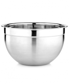 Welcome to the bright side! Your kitchen's greatest meals start with the perfect place to prep & mix-this stainless steel bowl is just that, offering a sturdy, durable and modern accent to a bustling kitchen. The dishwasher-safe design means sticky batters and stubborn sauces have no hold on you.