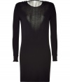 Subtle yet sultry, this Azzaro frock with a sheer detailed back will get you noticed - Round neck, embellished shoulders, long sleeves, fitted silhouette, billowy back sheer panel - Style with statement heels and an embellished clutch