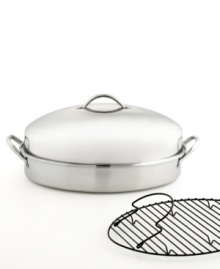 Roasting is one of the best ways to get your guests' mouths watering. This gleaming, beautifully styled stainless steel roaster includes a high-domed lid that cooks using convection for meat and poultry that's delightfully moist and delicious. Limited lifetime warranty. Roasting is one of the best ways to get your guests' mouths watering. This gleaming, beautifully styled stainless steel roaster includes a high-domed lid that cooks using convection for meat and poultry that's delightfully moist and delicious. Limited lifetime warranty.