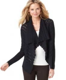 A stylish layering piece, the striped crochet makes this T Tahari cardigan perfect for adding on-trend texture to any outfit!