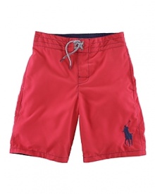 Perfectly preppy for the beach or poolside, a classic trunk features an easy elasticized waist and a signature embroidered pony at the leg. Perfectly preppy for the beach or poolside, a classic trunk features an easy elasticized waist and a signature embroidered pony at the leg.
