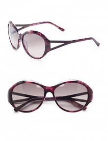 THE LOOKRounded style Variegated acetate framesAustrian crystal temple accentsCutout templesUVA and UVB protection Signature case includedTHE COLORVariegated purple with grey gradient lensesORIGINImported THE LOOKRounded style Variegated acetate framesAustrian crystal temple accentsCutout templesUVA and UVB protection Signature case includedTHE COLORVariegated purple with grey gradient lensesORIGINImported