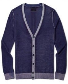 This Guess Jeans cardigan has a cool collegiate style perfect for fall.