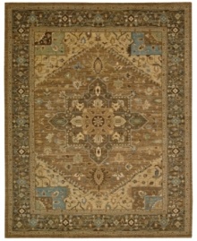 Supremely intricate in design, the Legacy area rug from Nourison presents a timeless medallion and leaf motif inspired by ancient Persian textiles. Machine woven from the highest quality wool and meticulously dyed for a richly varied color palette to bring a unique accent of luxury to the home.