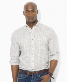 Classic windowpane checks create a preppy spirit on this relaxed-fitting sport shirt in ultra-soft cotton twill.