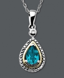 The perfect personalized gift. Surprise her this December with a stunning birthstone pendant. Crafted from 14k gold and sterling silver, pendant features a pear-cut blue topaz (3/4 ct. t.w.) and a sparkling diamond accent. Approximate length: 18 inches. Approximate drop: 1 inch.