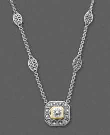 Step back in time with vintage-inspired design. Sterling silver links and filigree lead to an intricately-detailed square pendant with 14k gold center accented by round-cut diamonds (1/10 ct. t.w.). Approximate length: 18 inches. Approximate drop: 1/2 inch. Step back in time with vintage-inspired design. Sterling silver links and filigree lead to an intricately-detailed square pendant with 14k gold center accented by round-cut diamonds (1/10 ct. t.w.). Approximate length: 18 inches. Approximate drop: 1/2 inch.