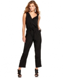 Ease into fashion's jumpsuit craze with this chic, wrap style from Jessica Simpson! Ease into fashion's jumpsuit craze with this chic, wrap style from Jessica Simpson!