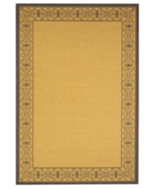 Borrowing from the beautiful tradition of courtyard styling in warm-weather locales, Safavieh's Courtyard collection has a distinctly Mediterranean feel. A special sisal weave allows for a superior clarity of detail, while enhanced polypropylene makes these rugs thankfully low-maintenance and durable. This textured rug features a warm, sandy interior framed by a delicately woven, geometric border. Perfect for indoor or outdoor spaces. (Clearance) Borrowing from the beautiful tradition of courtyard styling in warm-weather locales, Safavieh's Courtyard collection has a distinctly Mediterranean feel. A special sisal weave allows for a superior clarity of detail, while enhanced polypropylene makes these rugs thankfully low-maintenance and durable. This textured rug features a warm, sandy interior framed by a delicately woven, geometric border. Perfect for indoor or outdoor spaces. (Clearance)