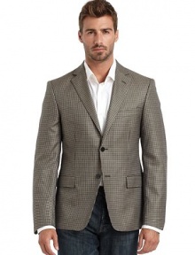 THE LOOKHoundstooth designNotch lapelLong button cuff sleevesTwo-button front closure Chest welt pocketContoured seams through the waistFront flap pocketsBack double vented hemTHE FITAbout 28 from shoulder to hemTHE MATERIAL52% silk/48% woolFully linedCARE & ORIGINDry cleanMade in Croatia THE LOOKHoundstooth designNotch lapelLong button cuff sleevesTwo-button front closure Chest welt pocketContoured seams through the waistFront flap pocketsBack double vented hemTHE FITAbout 28 from shoulder to hemTHE MATERIAL52% silk/48% woolFully linedCARE & ORIGINDry cleanMade in Croatia
