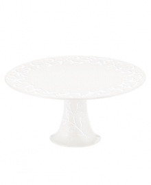 An elegant white-on-white pattern, embossed vine motif and interior glaze adorn this medium cake stand from Lenox dinnerware. The dishes from the Opal Innocence Carved collection get the dessert table set for refined dining every day. Qualifies for Rebate An elegant white-on-white pattern, embossed vine motif and interior glaze adorn this medium cake stand from Lenox dinnerware. The dishes from the Opal Innocence Carved collection get the dessert table set for refined dining every day. Qualifies for Rebate