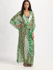Almost too pretty to be true, this breezy coverup with self-tie belt offers the quintessential poolside look. Wide v-neckFlutter sleevesSelf-tieSilkHand washImported Almost too pretty to be true, this breezy coverup with self-tie belt offers the quintessential poolside look. Wide v-neckFlutter sleevesSelf-tieSilkHand washImported