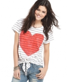 Stripes and rhinestones unite on this printed top from The Classic that lets you wear your heart on your chest! Don it with your perfectly worn-in denim for a style you're sure to love! Stripes and rhinestones unite on this printed top from The Classic that lets you wear your heart on your chest! Don it with your perfectly worn-in denim for a style you're sure to love!