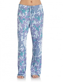 THE LOOKAllover dot patternElastic waistband with drawstring closureTHE FITRise, about 10Inseam, about 31THE MATERIAL50% pima cotton/50% modalCARE & ORIGINMachine washImported THE LOOKAllover dot patternElastic waistband with drawstring closureTHE FITRise, about 10Inseam, about 31THE MATERIAL50% pima cotton/50% modalCARE & ORIGINMachine washImported