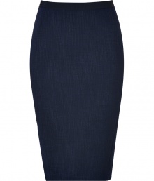 Detailed in denim-effect stretch wool for a contemporary look and immaculate fit, Donna Karans sleek pencil skirt counts as a workweek must - Black elasticized waistband, hidden back zip, kick pleat, denim-effect wool-blend - Form-fitting - Wear with feminine tops and sky-high platform peep-toes Detailed in denim-effect stretch wool for a contemporary look and immaculate fit, Donna Karans sleek pencil skirt counts as a workweek must - Black elasticized waistband, hidden back zip, kick pleat, denim-effect wool-blend - Form-fitting - Wear with feminine tops and sky-high platform peep-toes