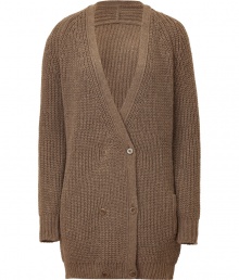 Raise the bar on modern essentials with Closeds elegant walnut brown long cardigan - Larger weave, acrylic and wool knit - Double breasted cut with deep v-neck and two rows of buttons - Single pocket at left hip - Rib trim at cuffs and hem - Cardigan hits mid-thigh - Slim, straight silhouette - Casually chic, perfect for pairing with skinny denim, pencil skirts and cigarette pants Raise the bar on modern essentials with Closeds elegant walnut brown long cardigan - Larger weave, acrylic and wool knit - Double breasted cut with deep v-neck and two rows of buttons - Single pocket at left hip - Rib trim at cuffs and hem - Cardigan hits mid-thigh - Slim, straight silhouette - Casually chic, perfect for pairing with skinny denim, pencil skirts and cigarette pants
