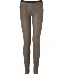 Inject soft color into your modern-minimalist look with this seasons most coveted must-have: Helmut Langs stretch leather leggings - Black elasticized waistband, faux fly and pocket seaming, form-fitting through the knee - Pair with cool chunky knits and statement ankle boots Inject soft color into your modern-minimalist look with this seasons most coveted must-have: Helmut Langs stretch leather leggings - Black elasticized waistband, faux fly and pocket seaming, form-fitting through the knee - Pair with cool chunky knits and statement ankle boots