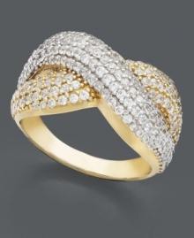 A versatile design to complement your entire jewelry collection. Ring features 14k gold over sterling silver crisscrossing bands decorated with sparkling cubic zirconia (1/2 ct. t.w.). Size 7. A versatile design to complement your entire jewelry collection. Ring features 14k gold over sterling silver crisscrossing bands decorated with sparkling cubic zirconia (1/2 ct. t.w.). Size 7.