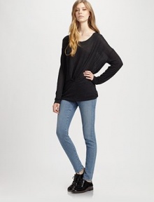 Semi-sheer scoopneck in a soft wool blend with long dolman sleeves, asymmetrical draping and a length that hits below the hips. ScoopneckLong dolman sleevesLonger length hits below the hips70% viscose/30% woolMachine washMade in ItalyModel shown is 5'10 (177cm) wearing US size Small. Semi-sheer scoopneck in a soft wool blend with long dolman sleeves, asymmetrical draping and a length that hits below the hips. ScoopneckLong dolman sleevesLonger length hits below the hips70% viscose/30% woolMachine washMade in ItalyModel shown is 5'10 (177cm) wearing US size Small.