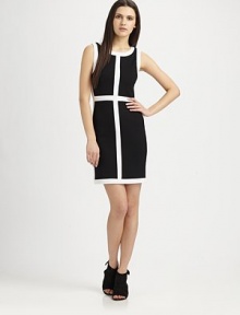 Ultra-mod colorblocking elevates this fitted sheath to a signature wardrobe staple.Jewel necklineSleevelessSet-in waistAbout 20 from natural waist61% rayon/35% nylon/4% spandexDry cleanMade in USAModel shown is 5'9 (175cm) wearing US size Small. Ultra-mod colorblocking elevates this fitted sheath to a signature wardrobe staple.Jewel necklineSleevelessSet-in waistAbout 20 from natural waist61% rayon/35% nylon/4% spandexDry cleanMade in USAModel shown is 5'9 (175cm) wearing US size Small.