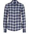 Garment dyed with extra softener for that perfectly worn-in feel, James Perses plaid shirt is an effortless cool choice for casual looks - Classic collar, long sleeves, buttoned cuffs, button-down front - Relaxed fit - Wear with tissue tanks and favorite skinnies