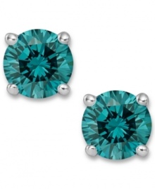 Add an ocean of color, in one small drop. These sparkling stud earrings feature round-cut blue diamonds (1/2 ct. t.w.) in a four-prong setting of 14k white gold. Approximate diameter: 1/5 inch. Add an ocean of color, in one small drop. These sparkling stud earrings feature round-cut blue diamonds (1/2 ct. t.w.) in a four-prong setting of 14k white gold. Approximate diameter: 1/5 inch.