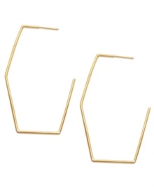 Fab hoops in a trendy new shape. Studio Silver's funky geometrical style features five sides of a hexagon in 18k gold over sterling silver. Approximate drop: 2 inches. Approximate width: 1/2 inch. Fab hoops in a trendy new shape. Studio Silver's funky geometrical style features five sides of a hexagon in 18k gold over sterling silver. Approximate drop: 2 inches. Approximate width: 1/2 inch.
