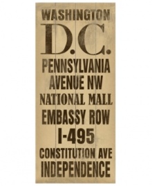 Move inside the city limits with the Washington DC transit sign, featuring distressed wood with stops from Pennsylvania to Independence Ave.