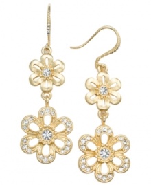 A garden of pure glamour. Charter Club's intricate double flower drop earrings shine with the addition of sparkling glass accents. Set in gold tone mixed metal. Approximate drop: 2 inches.