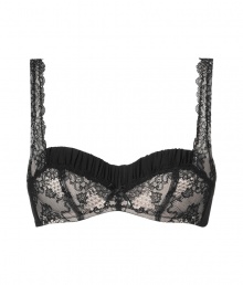 Turn up the heat in this ultra luxe lace bra from Chantal Thomass - Cleavage-enhancing balconette style, lace overlay, gathered detail at bust, wide straps, front bow detail - Wear under your favorite dress or sheer blouse Turn up the heat in this ultra luxe lace bra from Chantal Thomass - Cleavage-enhancing balconette style, lace overlay, gathered detail at bust, wide straps, front bow detail - Wear under your favorite dress or sheer blouse