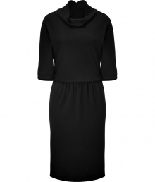 With its super-fine knit and flattering, feminine cut, this bloused dress from Jil Sander is an office essential perfect for transitioning to cocktails in style - Draped stand-up collar, 3/4 sleeves, elasticized waistline, relaxed on top, form-fitting skirt - Pair with sleek ankle boots and a statement handbag