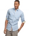 Check it out: this shirt from Marc Ecko Cut & Sew pops plenty of plaid color your way for a great seasonal look.