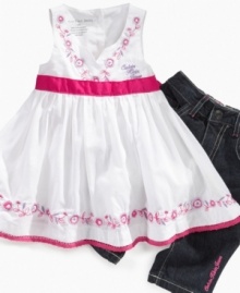 A sweet deal. She'll be precious but still ready for playtime in this lovely tank-dress and jean set from Calvin Klein Jeans. A sweet deal. She'll be precious but still ready for playtime in this lovely tank-dress and jean set from Calvin Klein Jeans.