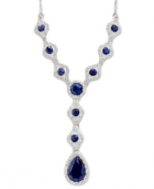 The royal treatment. Charter Club's exquisite Y necklace conveys regal and resplendent style. Adorned with faceted beads and glass crystals (both clear and Montana blue), it's set in silver tone mixed metal. Approximate length: 18 inches + 2-inch extender. Approximate drop: 4 inches.