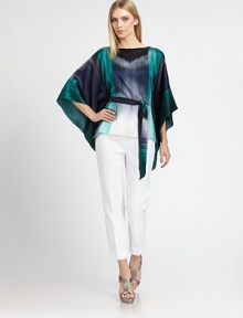 Supple silk in a kinetic print, tailored in a kimono-inspired silhouette.BoatneckThree-quarter kimono sleevesSelf sash beltAbout 24 from shoulder to hem91% silk/9% elastaneDry cleanImported of Italian fabricModel shown is 5'10½ (179cm) wearing US size Small. Supple silk in a kinetic print, tailored in a kimono-inspired silhouette.BoatneckThree-quarter kimono sleevesSelf sash beltAbout 24 from shoulder to hem91% silk/9% elastaneDry cleanImported of Italian fabricModel shown is 5'10½ (179cm) wearing US size Small.