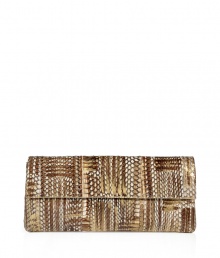 Invest in multi-season luxury with Nancy Gonzalezs cool cobra clutch, an ultra glamorous choice in cinnamon and gold - Flap with hidden magnetic closures, back slit pocket with magnetic closure, inside zippered sectional pocket, back wall slot pocket, tan suede lining - Carry as a finish to chic evening looks Invest in multi-season luxury with Nancy Gonzalezs cool cobra clutch, an ultra glamorous choice in cinnamon and gold - Flap with hidden magnetic closures, back slit pocket with magnetic closure, inside zippered sectional pocket, back wall slot pocket, tan suede lining - Carry as a finish to chic evening looks