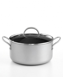 The dutch oven's heavy-gauge heats up quickly and spreads evenly to give a professional finish to your meal, and with an interior and exterior that utilizes the latest TOTAL® technology, this lifetime piece guarantees a high resistance to abrasion and sticking with little to no use of grease, resulting in a nonstick that outlasts all others and promotes a healthier approach to cooking. Lifetime warranty. The dutch oven's heavy-gauge heats up quickly and spreads evenly to give a professional finish to your meal, and with an interior and exterior that utilizes the latest TOTAL® technology, this lifetime piece guarantees a high resistance to abrasion and sticking with little to no use of grease, resulting in a nonstick that outlasts all others and promotes a healthier approach to cooking. Lifetime warranty.