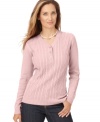 A classic henley gets a dose of texture with a cable knit in this petite Karen Scott sweater. Pair it with dark jeans and you can't go wrong! (Clearance)