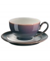 A true gem, the Amethyst teacup is simply glazed but boldly hued, in deep indigo and crisp white from Denby's collection of dinnerware. The dishes can embrace their luxe color alone or they can be paired with the playful dots of Amethyst Stone for a well-balanced and uniquely customized table setting.