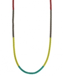 Add flavor with a bold blend of contrasting colors. BCBGeneration's popular popcorn chain necklace is decorated by color blocks of yellow, turquoise, red and brown. Set in mixed metal. Approximate length: 21 inches. Add flavor with a bold blend of contrasting colors. BCBGeneration's popular popcorn chain necklace is decorated by color blocks of yellow, turquoise, red and brown. Set in mixed metal. Approximate length: 21 inches.