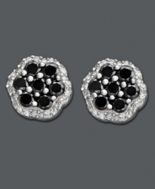 Expect the unexpected. Add a dash of understated drama with these stud earrings featuring a cluster of round-cut black diamond (3/4 ct. t.w.) encircled by white diamond (1/5 ct. t.w.). Set in sterling silver. Approximate diameter: 1/3 inch. Expect the unexpected. Add a dash of understated drama with these stud earrings featuring a cluster of round-cut black diamond (3/4 ct. t.w.) encircled by white diamond (1/5 ct. t.w.). Set in sterling silver. Approximate diameter: 1/3 inch.