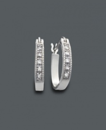 Channel your inner star with these sparkling diamond channel hoops (1/10 ct. t.w.) set in sterling silver. Approximate diameter: 1/10 inch. Channel your inner star with these sparkling diamond channel hoops (1/10 ct. t.w.) set in sterling silver. Approximate diameter: 1/10 inch.