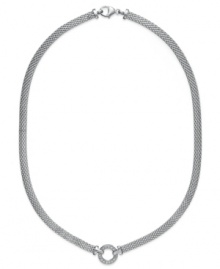 Shapely style with a hint of sparkle. This chic, circle charm necklace is outlined by sparkling round-cut diamonds (1/5 ct. t.w.) with a trendy mesh chain. Set in sterling silver. Approximate length: 16 inches. Approximate drop: 1/2 inch. Shapely style with a hint of sparkle. This chic, circle charm necklace is outlined by sparkling round-cut diamonds (1/5 ct. t.w.) with a trendy mesh chain. Set in sterling silver. Approximate length: 16 inches. Approximate drop: 1/2 inch.