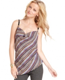 A draped cowl neckline adds feminine flair to this RACHEL Rachel Roy striped tank -- perfect for a flirty look!