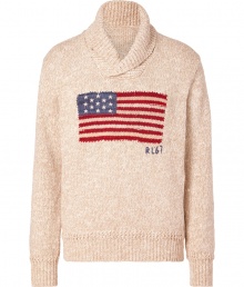 Show your pride in classic style with Polo Ralph Laurens knit flag pullover, a characteristic take on the brands timeless look - Ribbed shawl collar with button detail, long sleeves, ribbed trim - Classic straight fit - Team with favorite jeans, boots, and sporty outerwear