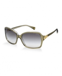 A gorgeous oversized design with linked temple grommets, custom-made and hand-assembled for Coach by a premier luxury eyewear house. Coach lenses provide state-of-the-art sun protection, blocking 100% of the sun's harmful ultraviolet rays. A gorgeous oversized design with linked temple grommets, custom-made and hand-assembled for Coach by a premier luxury eyewear house. Coach lenses provide state-of-the-art sun protection, blocking 100% of the sun's harmful ultraviolet rays.