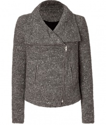 A tough-meets-chic biker aesthetic informs this stylish wool-blend jacket from Iro - Spread collar, asymmetric front zip closure, long sleeves, slit pockets, slim fit - Style with a blouse and pencil skirt or skinny jeans and a long sleeve tee A tough-meets-chic biker aesthetic informs this stylish wool-blend jacket from Iro - Spread collar, asymmetric front zip closure, long sleeves, slit pockets, slim fit - Style with a blouse and pencil skirt or skinny jeans and a long sleeve tee