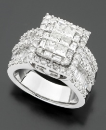 Exquisite elegance. A dazzling fusion of round, princess and baguette-cut diamonds (3 ct. t.w.) creates a super-sparkly and ornate diamond ring set in 14k white gold. Exquisite elegance. A dazzling fusion of round, princess and baguette-cut diamonds (3 ct. t.w.) creates a super-sparkly and ornate diamond ring set in 14k white gold.